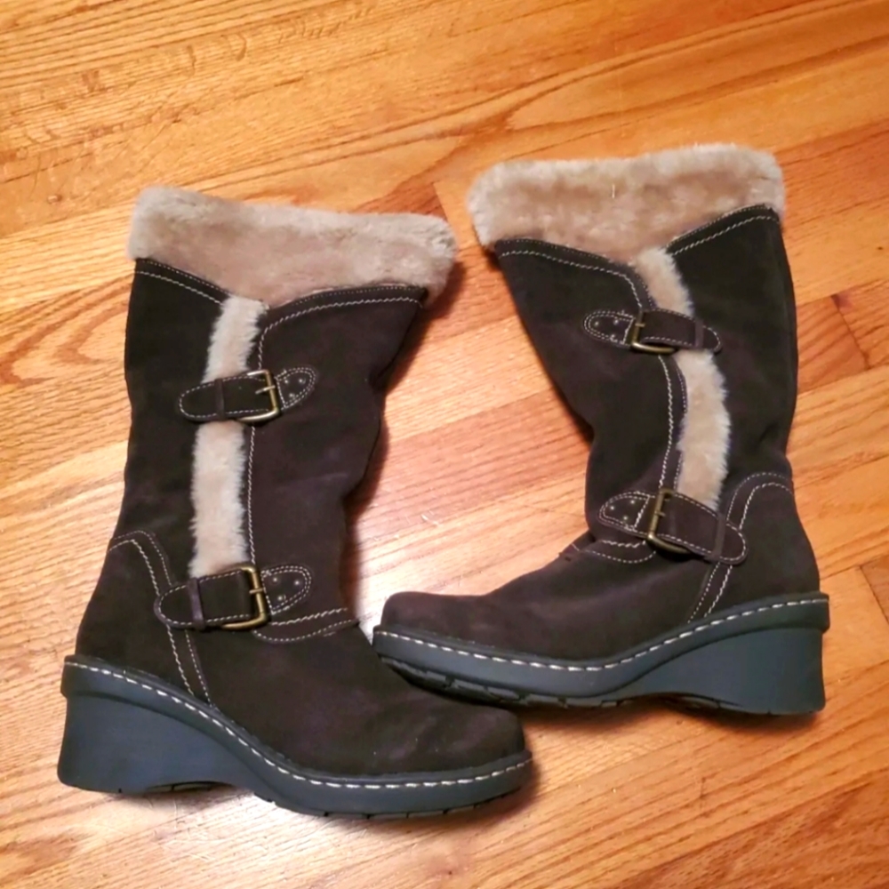 Bare Traps Women's chocolate Brown Suede Leather calf Boots Faux Fur 7